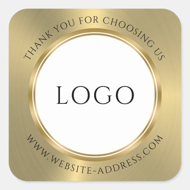 Cuadrada Pegatina redondo clásico de metal brillante de oro (Anverso)