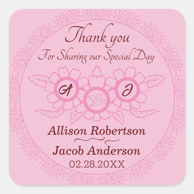 Cuadrada Pegatina redondo clásico rosa brillante y audaz Bo (Anverso)