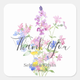 Cuadrada pegatina redondo de flores silvestres amarillas ro