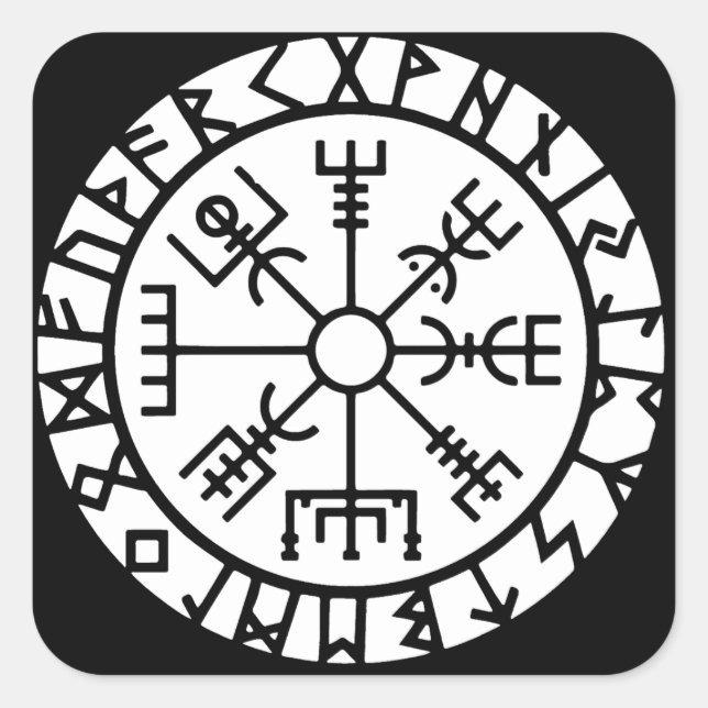 Cuadrada Pegatina redondo de Vegvisir (compás de Viking) (Anverso)