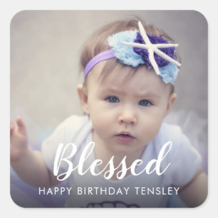 Cuadrada Pegatina redondo personalizado Photo Classic