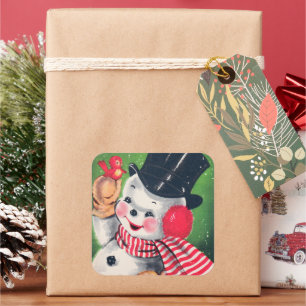 Cuadrada Pegatina retro de Navidad vintage