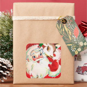 Cuadrada Pegatina retro de reno de Navidad
