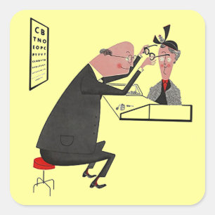 Cuadrada Pegatina Retro Otomóloga rosa oftalmóloga de ojos 