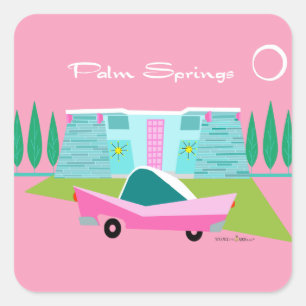 Cuadrada Pegatina Retro Pink Palm Springs