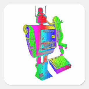 CUADRADA PEGATINA RETRO ROBOT.