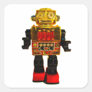 CUADRADA PEGATINA RETRO ROBOT.