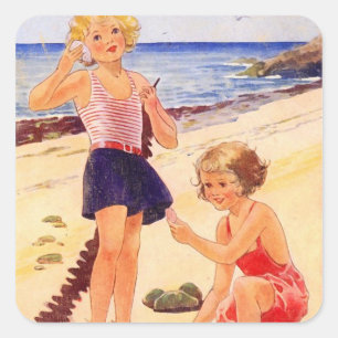 Cuadrada Pegatina Retro Seashore