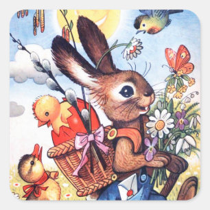 Cuadrada Pegatina retro vintage de vacaciones en Pascua