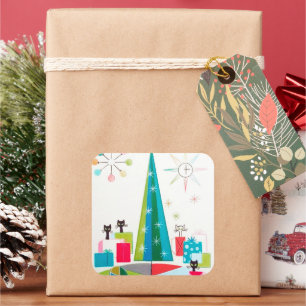 Cuadrada Pegatina retro vintage navidad gatos
