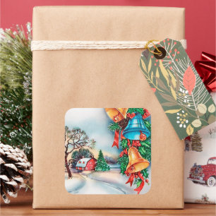 Cuadrada Pegatina retro vintage navideño navideño