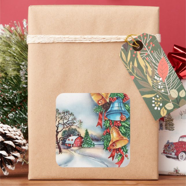 Cuadrada Pegatina retro vintage navideño navideño (Vacaciones)