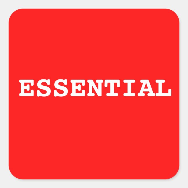 Cuadrada Pegatina rojo que dice esencial (Anverso)