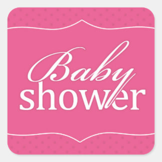 Cuadrada Pegatina rosa de Baby Shower