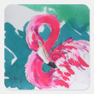 Cuadrada Pegatina rosa de Flamingo caliente