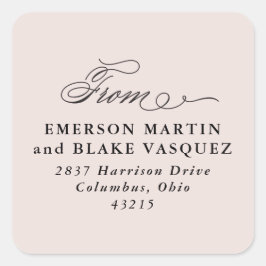 Cuadrada pegatina rosa de la dirección de retorno del boda