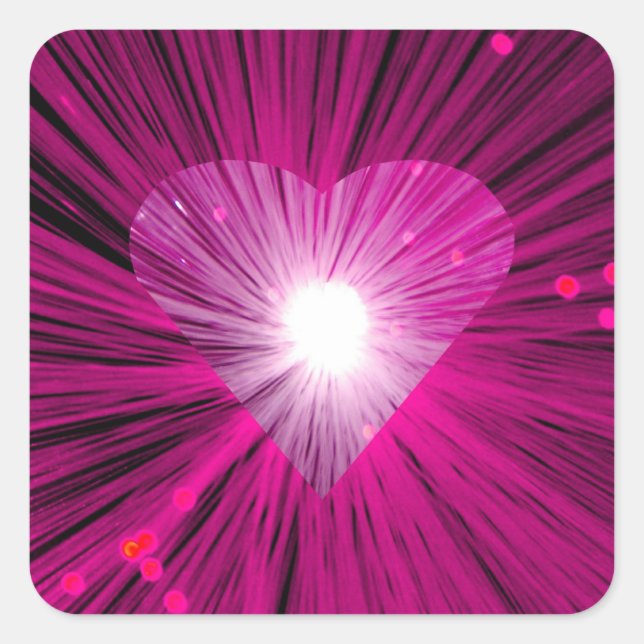 Cuadrada Pegatina rosa del corazón cuadrado (Anverso)