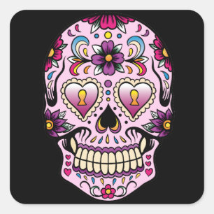 Cuadrada Pegatina Rosa del Día de la Calavera Azúcar Muerta
