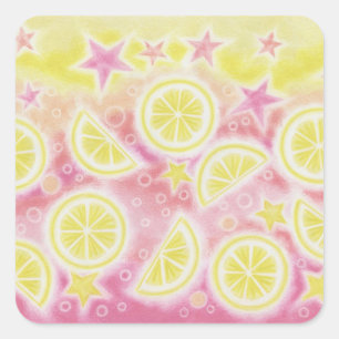 Cuadrada Pegatina rosa Lemonade
