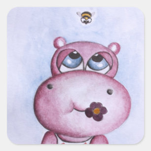 Cuadrada Pegatina rosado de Hippo