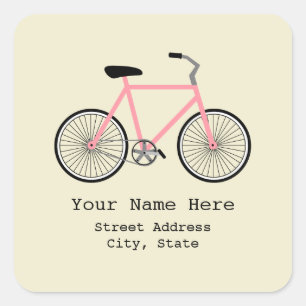 Cuadrada Pegatina rosado de la dirección de la bicicleta