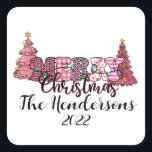 Cuadrada Pegatina Rústico Rosa Merry Christmas Square<br><div class="desc">¡Qué lindo! Los pegatinas Pink Rustic Merry Christmas son perfectos para todos sus paquetes</div>