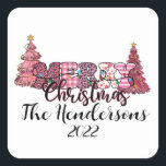 Cuadrada Pegatina Rústico Rosa Merry Christmas Square<br><div class="desc">¡Qué lindo! Los pegatinas Pink Rustic Merry Christmas son perfectos para todos sus paquetes</div>