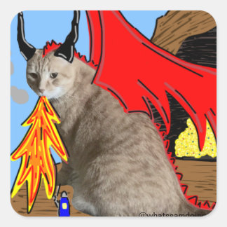 Cuadrada Pegatina Sam Le Cat Dragon