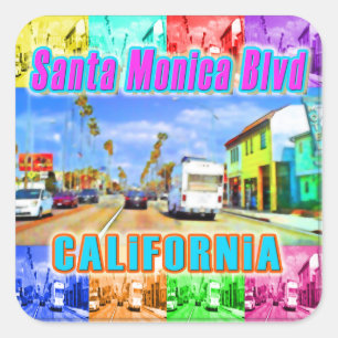 Cuadrada pegatina "Santa Monica Blvd 3"