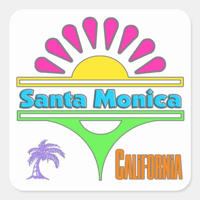 Cuadrada pegatina "Santa Mónica Colorful 1" (Anverso)
