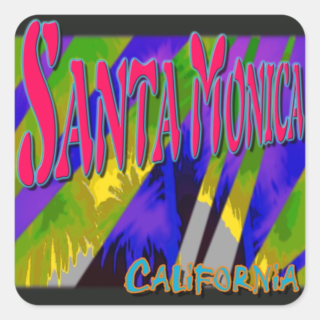 Cuadrada pegatina "Santa Mónica Palmas de Noche" (Anverso)