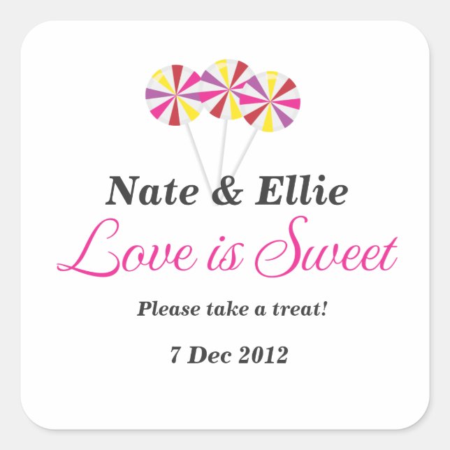 Cuadrada Pegatina singularmente lollipop Candy Buffet (Anverso)