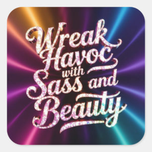 Cuadrada Pegatina Snarky Wreak Havoc con Sarcasmo y Belleza