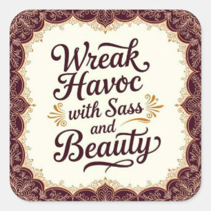 Cuadrada Pegatina Snarky Wreak Havoc con Sarcasmo y Belleza
