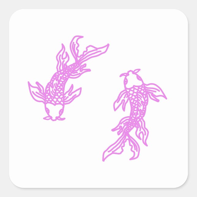 Cuadrada Pegatina Softwave Pink Pisces – Pez Gemelo Suave (Anverso)