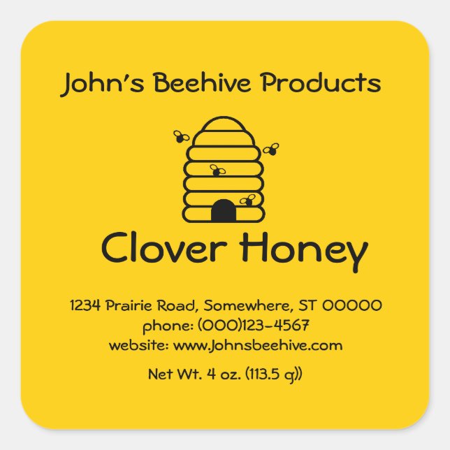 Cuadrada Pegatina (sq)- Skep con abejas (Anverso)