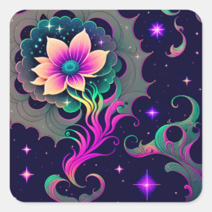Cuadrada Pegatina Starry Night Lotus Flower