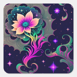 Cuadrada Pegatina Starry Night Lotus Flower