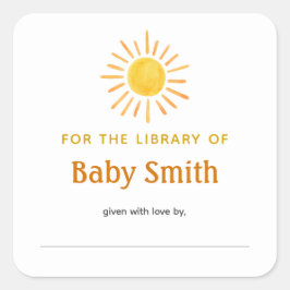 Cuadrada Pegatina Sunshine de Bookplate de Baby Shower