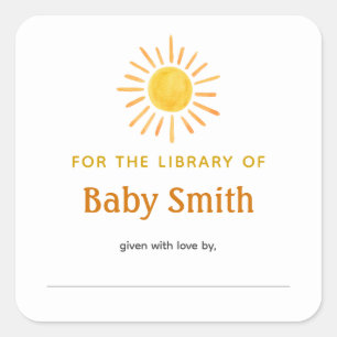 Cuadrada Pegatina Sunshine de Bookplate de Baby Shower