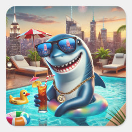 Cuadrada Pegatina Super Cute Aries Shark Zodiac