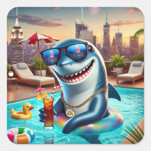 Cuadrada Pegatina Super Cute Aries Shark Zodiac