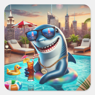 Cuadrada Pegatina Super Cute Aries Shark Zodiac