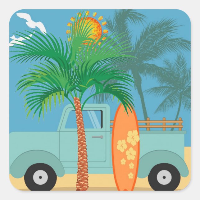 Cuadrada Pegatina surfista (Anverso)