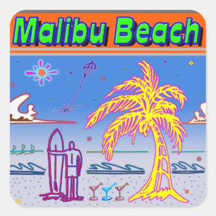 Cuadrada pegatina Surfista "Malibu Beach"