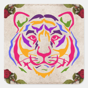 Cuadrada Pegatina Tiger
