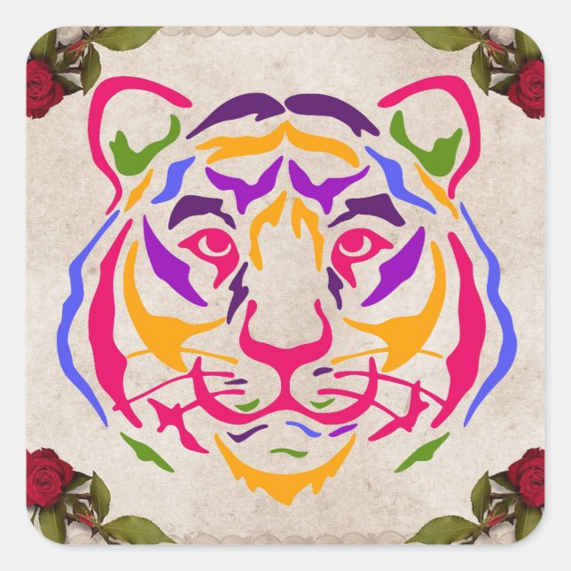 Cuadrada Pegatina Tiger (Anverso)