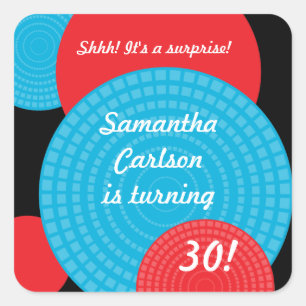 Cuadrada Pegatina traslapado del cumpleaños de los círcul