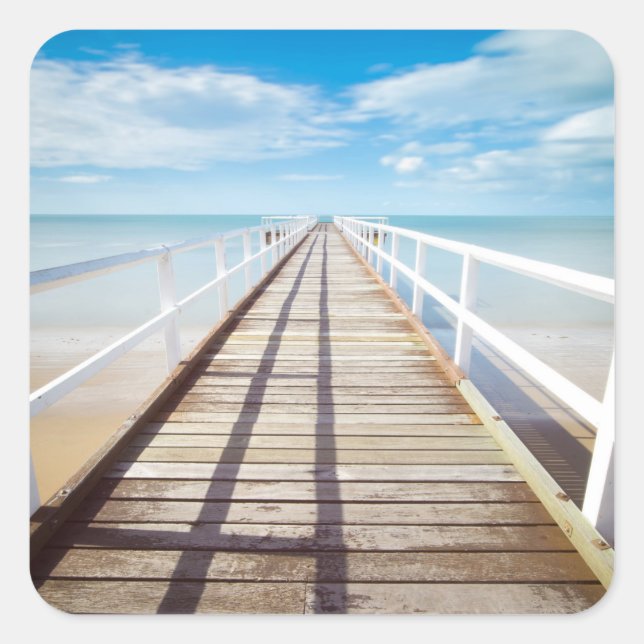Cuadrada Pegatina Tropical Beach Pier Square (Anverso)