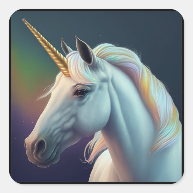 Cuadrada Pegatina unicornio (Anverso)